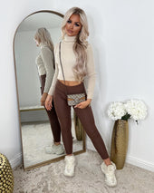 Gabby Ribbed High Waisted Leggings - Brown